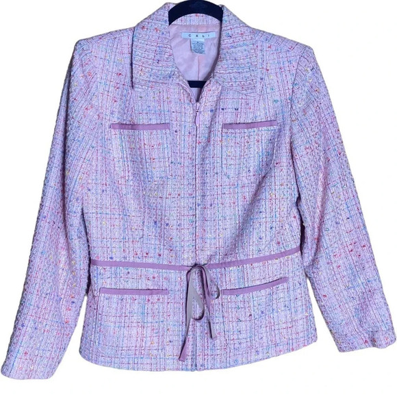 CABI Women's Pink Multicolor Tweed Four-Pocket Waist Tie Blazer Size 6 - Picture 1 of 11